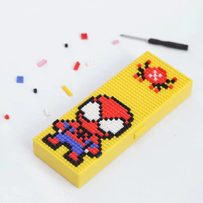 Spider-Man DIY Mosaic Pencil Box – Yellow Building Brick Stationery Case