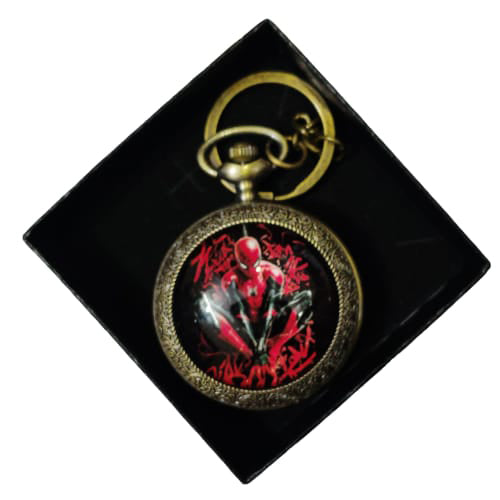 Red Web Hero Vintage Pocket Watch Keychain – Sitting Pose Design