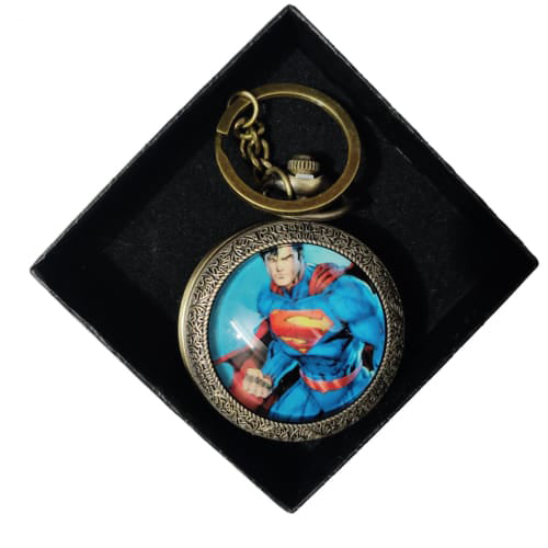 Blue Steel Hero Vintage Pocket Watch Keychain – Flying Pose Design