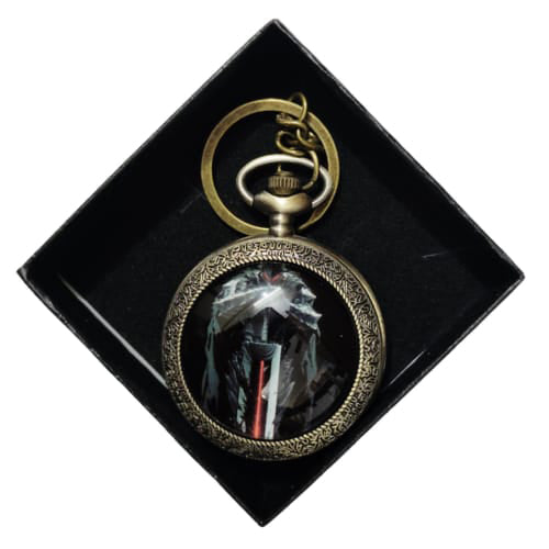 Dark Sword Warrior Vintage Pocket Watch Keychain – Red Blade Artwork