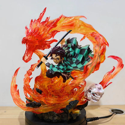 LED Tanjiro Dance of Fire Fiery Dragon Figure – 30 cm Demon Slayer Collectible