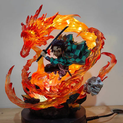 LED Tanjiro Dance of Fire Fiery Dragon Figure – 30 cm Demon Slayer Collectible