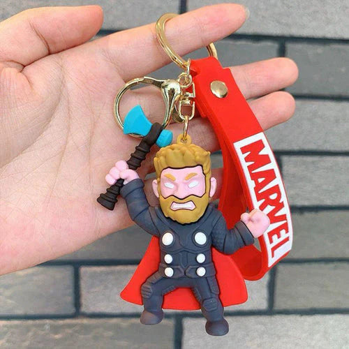 Thor Rubber Keychain with Beard – Red Strap, Gold Ring + Clasp