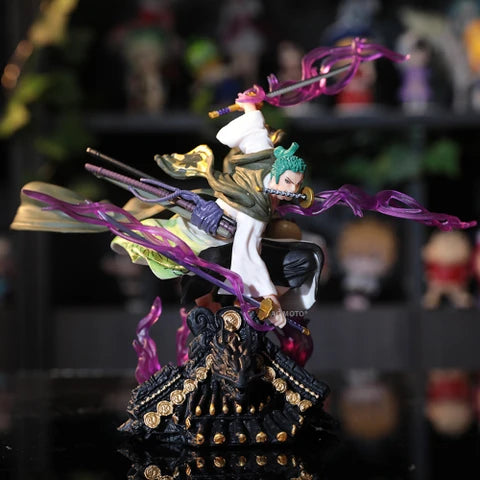 Three Sword Dragon Rooftop Zoro – 18 cm Purple Aura PVC Figure with Box