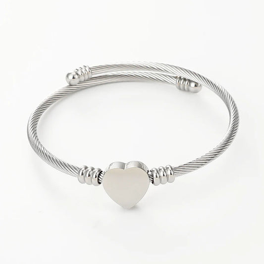 Silver Titanium Steel Heart Bracelet – Minimalist Love Cuff Bangle