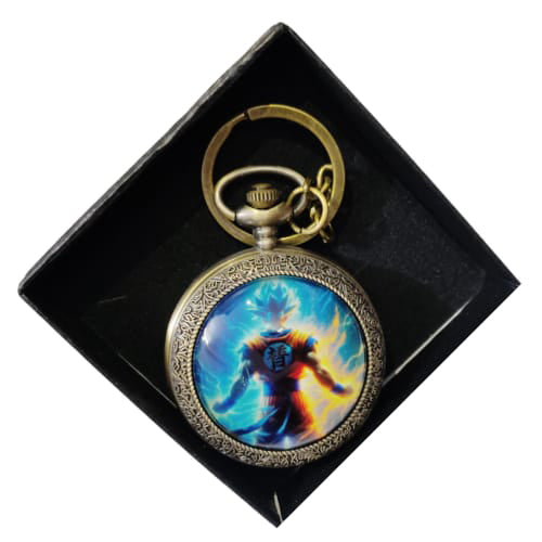 Saiyan Blue Aura Vintage Pocket Watch Keychain – Fiery Warrior Design