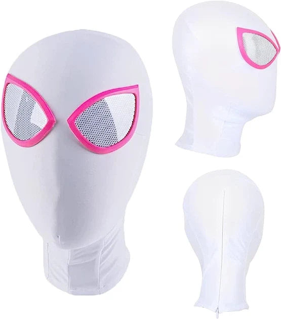 Spider-Man Gwen Stacy White Cosplay Mask Hood with Pink Eye Frames