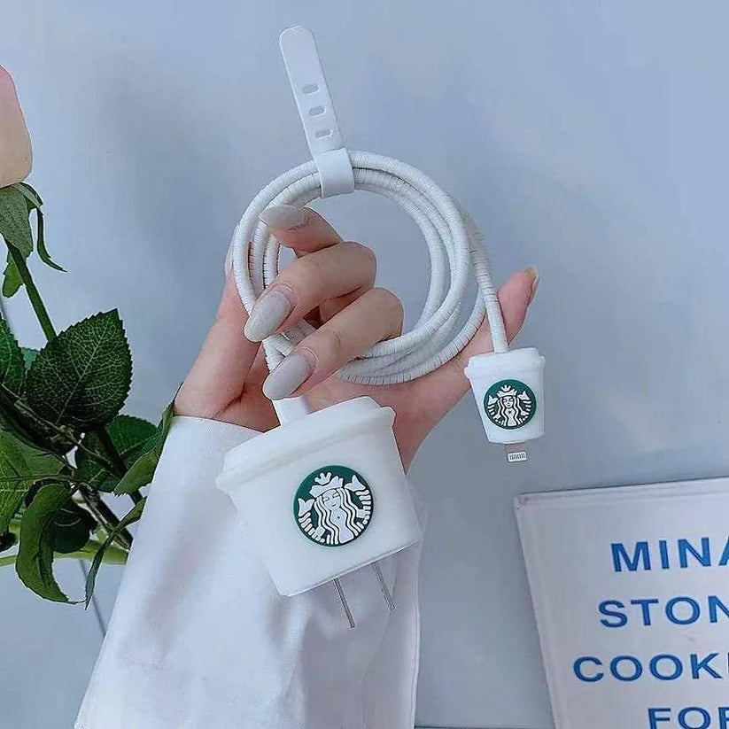 White Starbucks 20W iPhone Silicone Charger Cover – Coffee Cup Protector Set