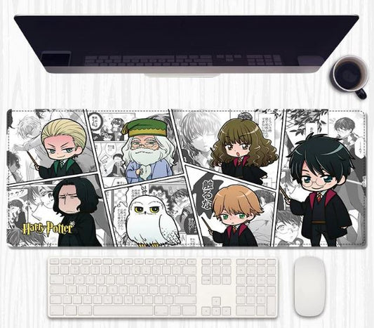 Wizard School Chibi Desk Mat 80×30×0.3 cm – Extended Keyboard & Mouse Pad with Anti‑Slip Rubber and Stitched Edges