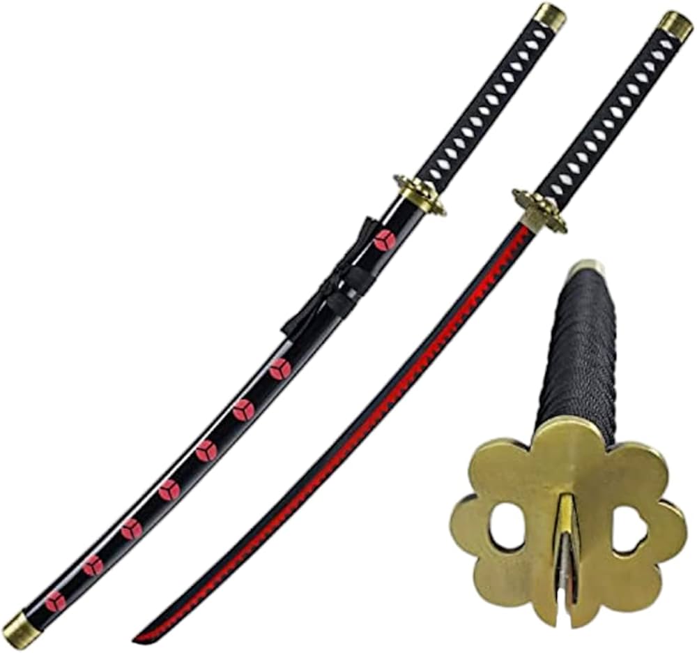 One Piece Zoro- Yubashiri  Anime Bamboo Wooden Katana – Black & Red Cosplay Collectible Prop