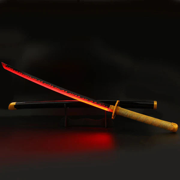 One Piece-Yoriichi  **LED** Anime Bamboo Wooden Katana – Red Cosplay Collectible Prop