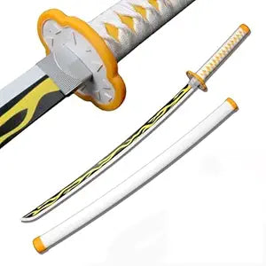 Demon Slayer Zenitsu Inspired 104 cm Wooden Katana Anime Cosplay Prop – Decorative Collectible