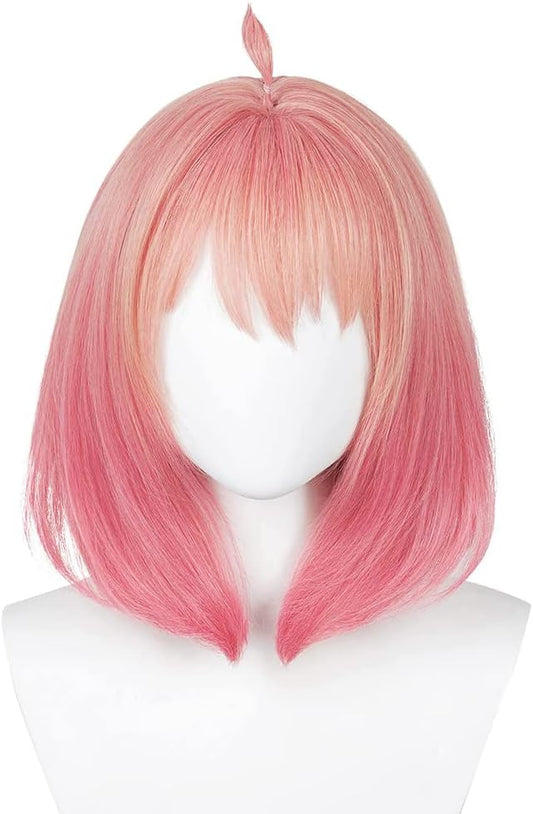 Spy x Family Anya Forger Pink Bob Cosplay Wig with Ahoge – Heat‑Resistant Synthetic, Natural Scalp Top, Adjustable Cap