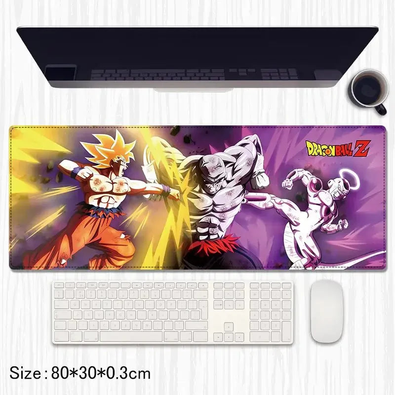 Dragon Ball Z desk mat with Goku, Jiren, and Frieza in battle, anime gaming accessory