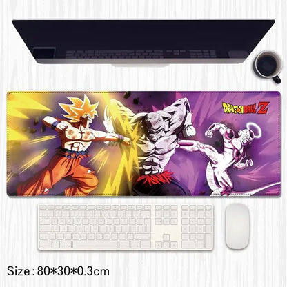 Dragon Ball Z desk mat with Goku, Jiren, and Frieza in battle, anime gaming accessory