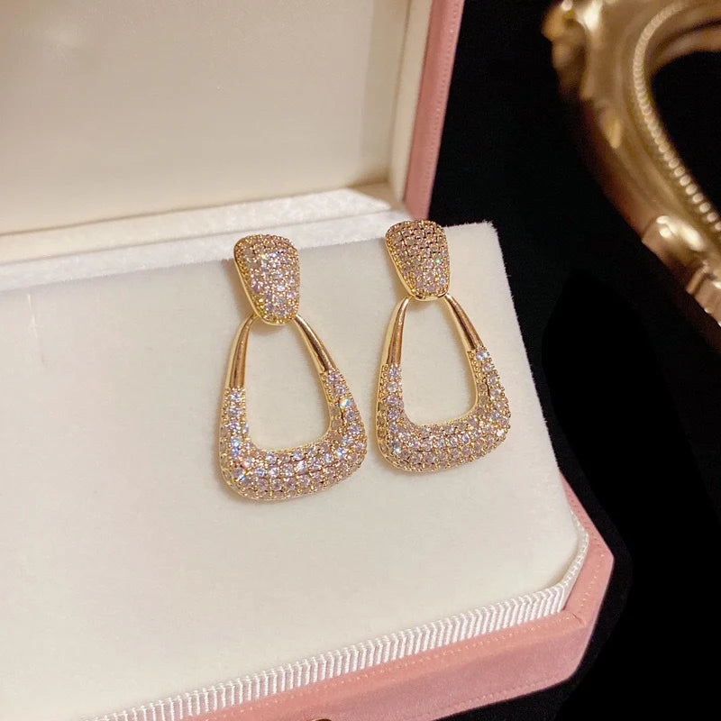 Diamond Bag Shape Earrings – Gold Finish Crystal Party Jewelry