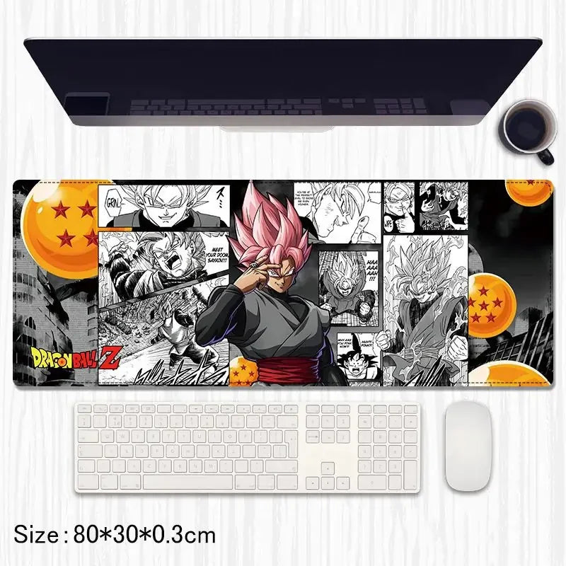 Dragon Ball Z Goku Black desk mat with manga panels and Dragon Balls, 80x30cm