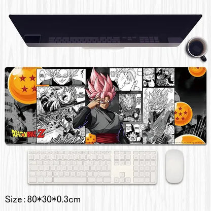 Dragon Ball Z Goku Black desk mat with manga panels and Dragon Balls, 80x30cm