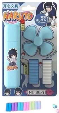 Naruto Electric Eraser Set – Auto Eraser Pen with Refills and Fan‑Style Desk Eraser