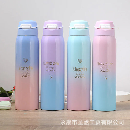 Happy Time Insulated Steel Water Bottle – 750 ML Pastel Gradient Bottle