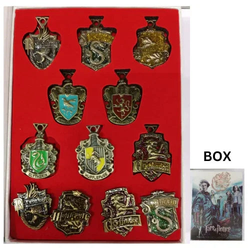 Harry Potter Hogwarts House Crest Pendant Gift Set 12 PCS – Collectible Wizarding World Box - Drakon Lifestyle India