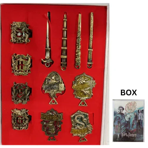 Harry Potter Pendant, Rings & Wand Gift 12 PCS Set – Wizarding World Collector’s Box - Drakon Lifestyle India