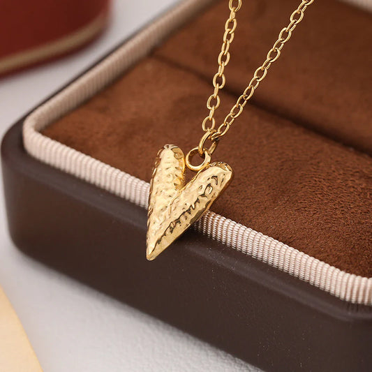 Gold Textured Heart Pendant Necklace – Minimalist Love Chain Jewelry