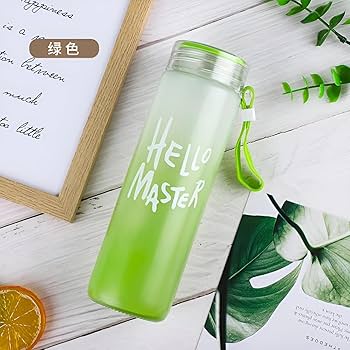 Hello Master Glass Water Bottle – Gradient Frosted Bottle with Strap