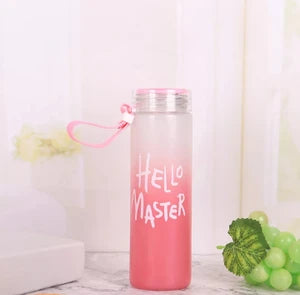 Hello Master Glass Water Bottle – Gradient Frosted Bottle with Strap