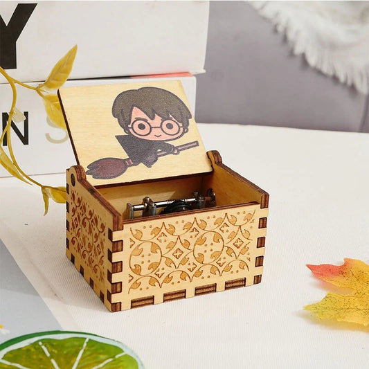 Harry Potter Chibi Harry Broomstick Music Box - Flying Nimbus Quidditch Wooden Crank