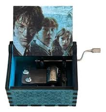 Harry Potter Trio Blue Glow Music Box - Golden Trio Magical Crank Wooden Display