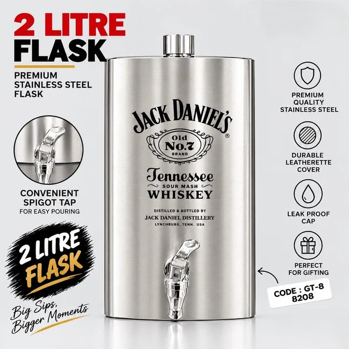 Jack Daniel’s 2 Litre Jumbo Stainless Steel Flask with Tap