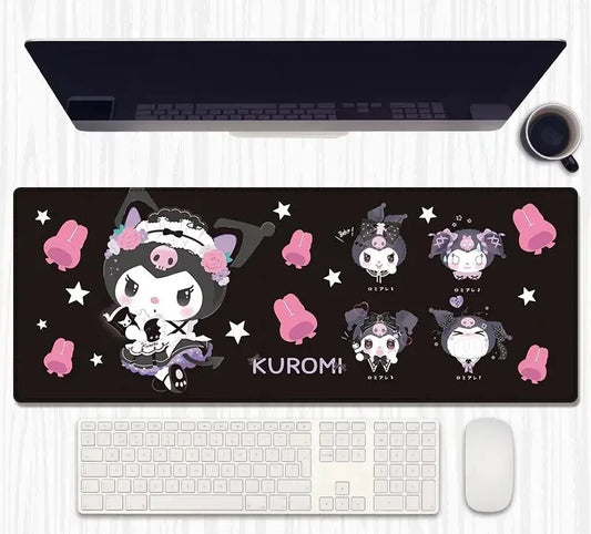 Sanrio Kuromi Kawaii Maid Squad Desk Mat - Black Pink Cute Wide Gaming Pad