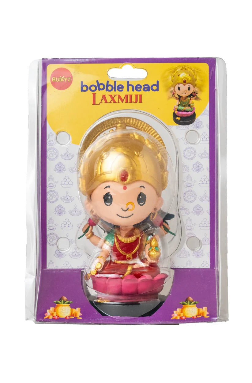 Laxmi Ji Bobblehead Idol – 12 cm Lotus Seat with Gold Crown & Coin Pot