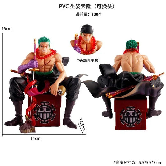 One Piece - Roronoa Zoro Sitting on Box Action Figure with Double Head – 15 cm - Drakon Lifestyle India