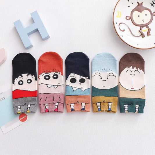 Shinchan Cartoon Character Crew Socks Set (Pack of 5)