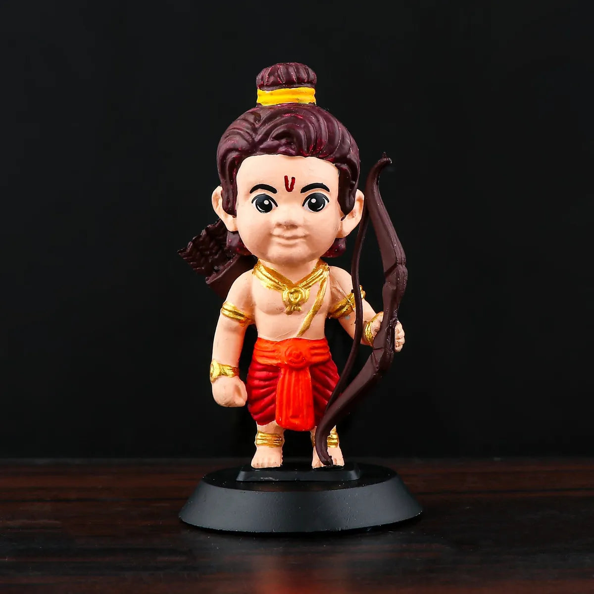 Shri Ram Bobblehead – 11 cm Bow‑Holding Idol with Red Dhoti on Round Pedestal