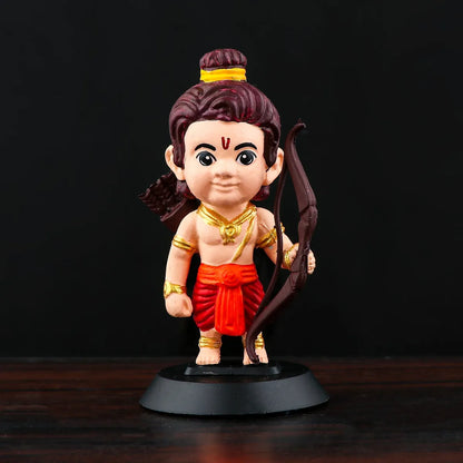 Shri Ram Bobblehead – 11 cm Bow‑Holding Idol with Red Dhoti on Round Pedestal
