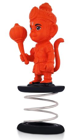 Orange Hanuman spring toy figure holding mace, standing on a spiral base.
