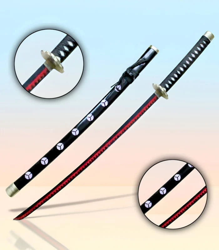 One Piece Zoro- Yubashiri  Anime Bamboo Wooden Katana – Black & Red Cosplay Collectible Prop